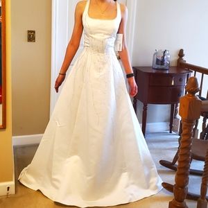 Cosmobella ivory satin beaded wedding gown